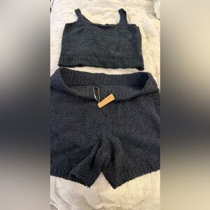 SKIMS Black Textured Lounge Set